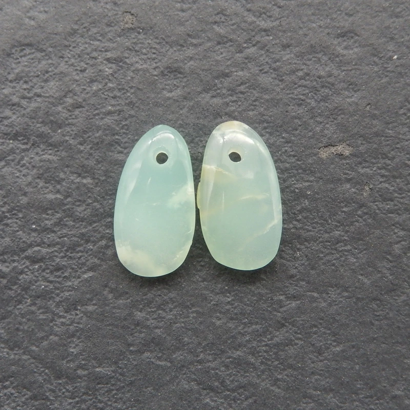2PCS Natural Chrysoprase Oval Components Pale Mint Green Subtle White Matrix Translucent for Handmade Jewelry Artisanal