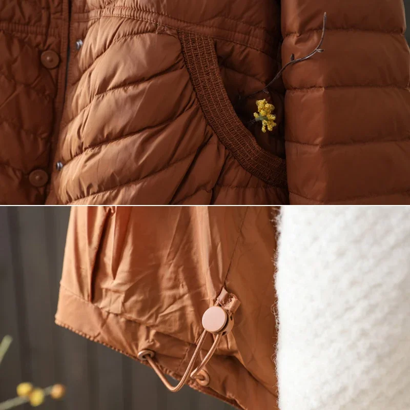 Schinteon Women Ultralight White Duck Down Jacket with Hood Autumn Winter Outwear Casual Over Size Loose Korean Style Coat 2024