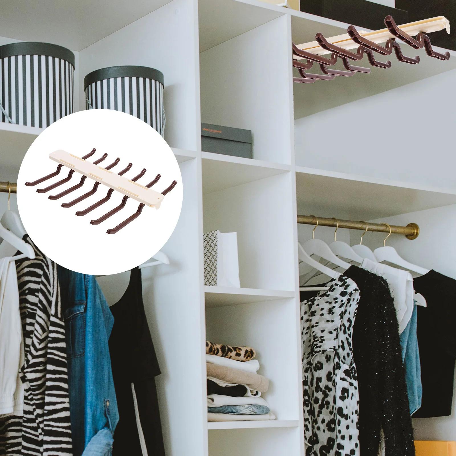 

Sliding Rail Storage Hook High Capacity Closet Pull Out Clothes Rack Lingerie Hanger Extendable Wardrobe OrganizerBrown Large