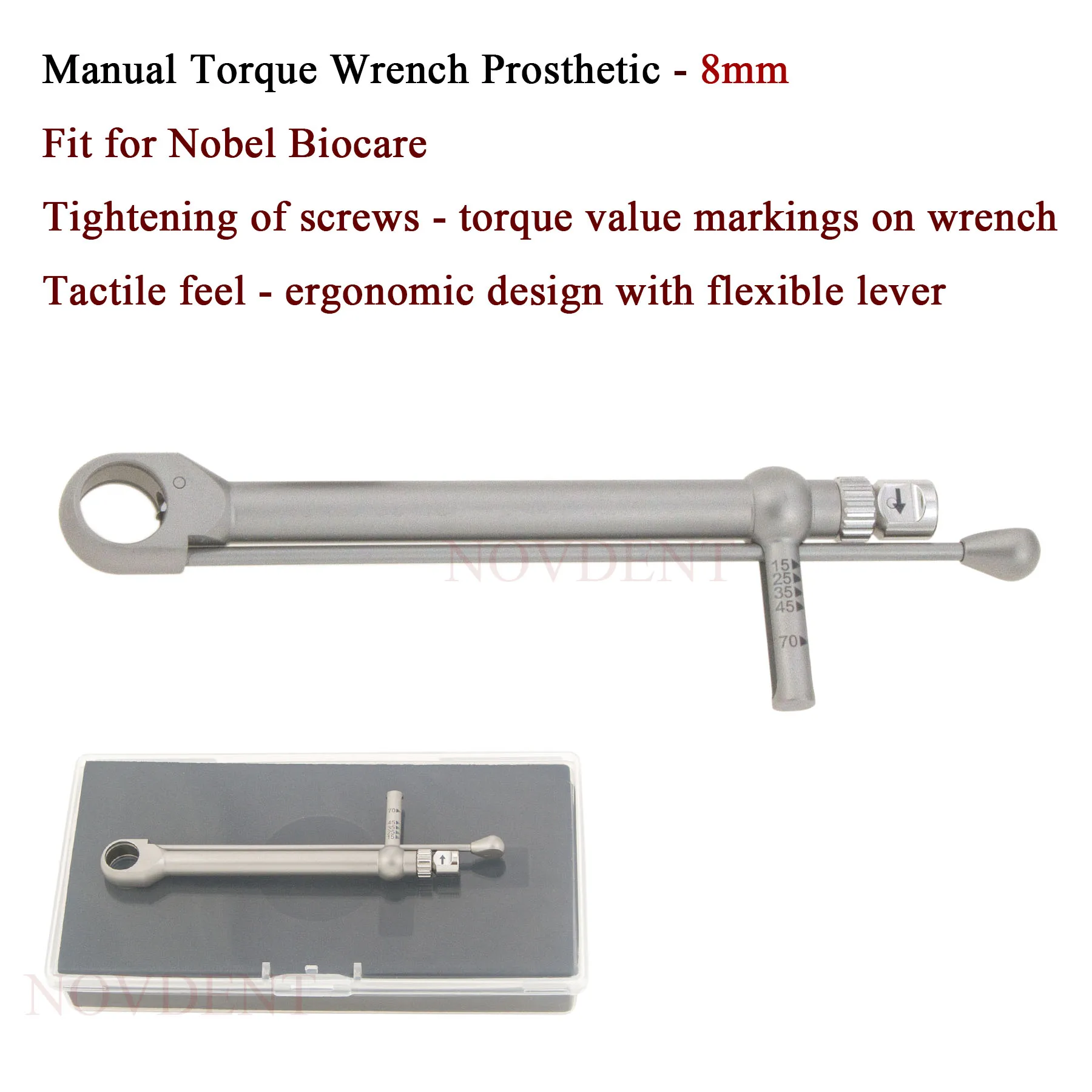 Universal Dental Torque Wrench 8mm for Nobel 15-70Ncm Ratchet Latch Manual Shank Driver