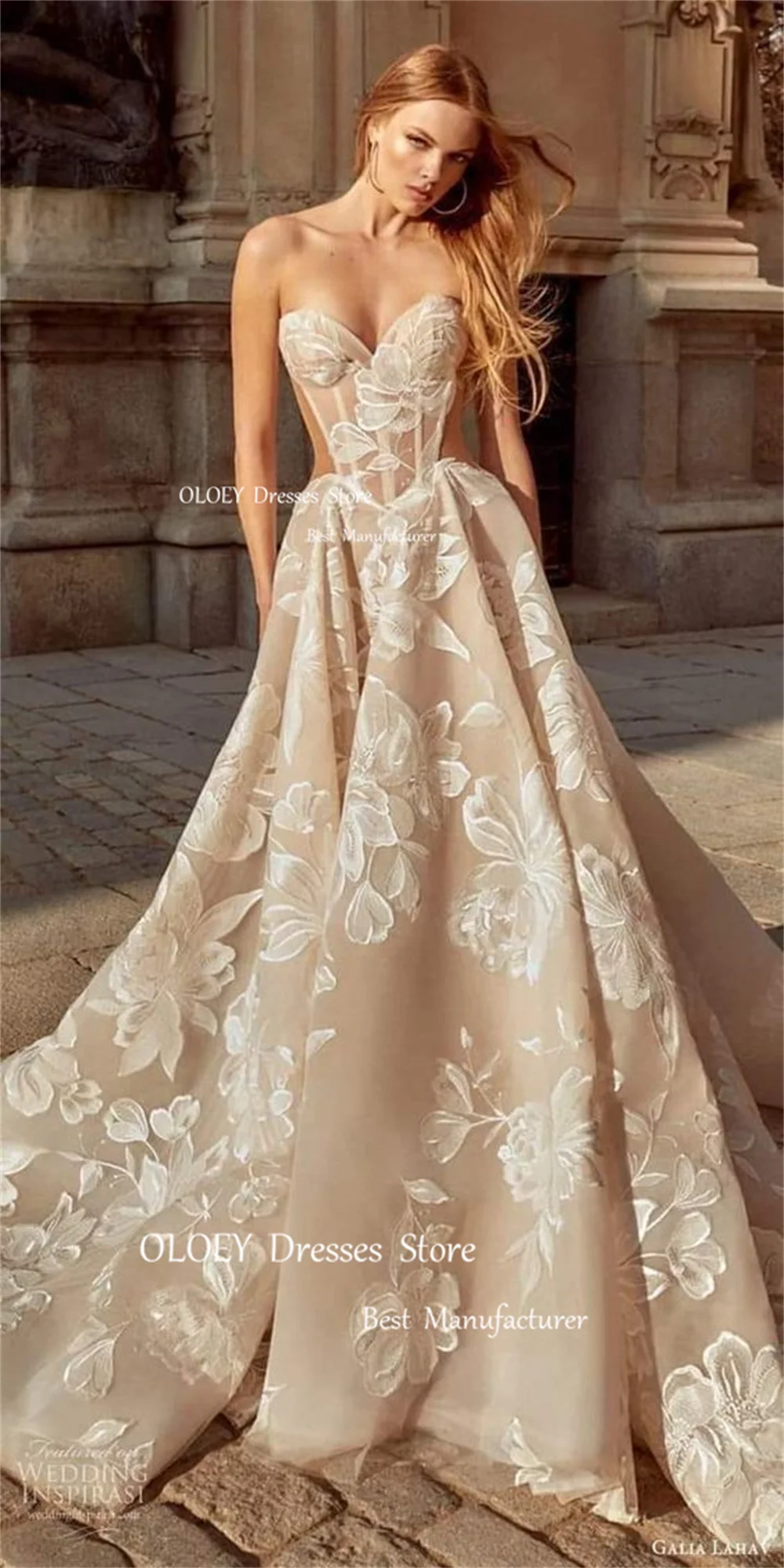 OLOEY Exquisite Sweetherat Lace Wedding Dresses Sweep Train A Line Bridal Gowns Zipper Back Robe De Marriage Custom Made