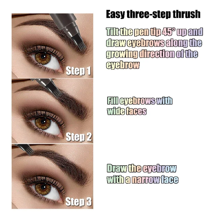 Waterproof Eyebrow Pen, Microblading Eyebrow Pencil With 4 Split Head, Natural Looking Brows Makeup Eye Brow Pen ( 5 Colors)