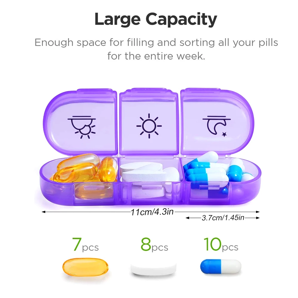 Pilulier hebdomadaire de 3 fois par jour, pilulier portable de 7 jours avec grands compartiments danspour contenir les médicaments et les vitamines