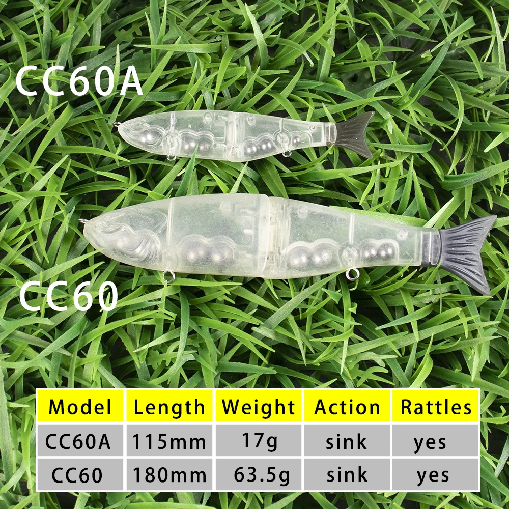 Chan's Huang 115MM 17G / 180MM 63.5G Unpainted Glide Bait Blank Jointed Swimbait Rattle Hard Fishing Lure DIY Body Soft Tail