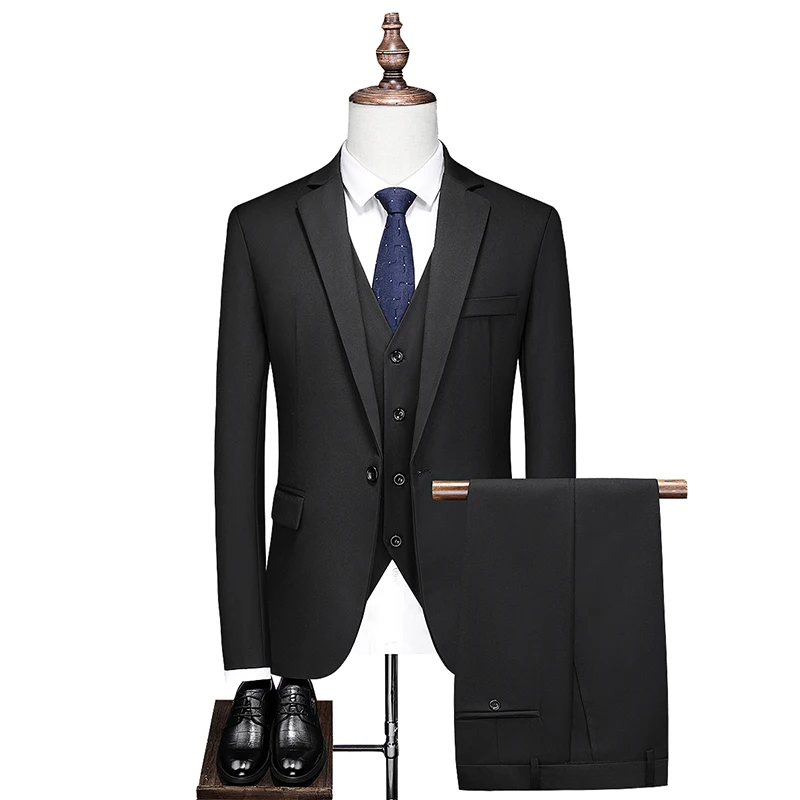 

2026 Men's Lightweight Blue Three-Piece Suit Set—Featuring A Slim-fit Jacket and Vest in Asian Sizes, Paired with Matching Pants