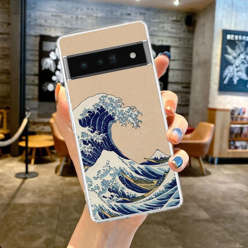 Phone Case For Google Pixel 9 8 7 6 9A 8A 7A 6A 5 4 5A 4A 3A Pro XL Soft Clear TPU Transparent Cover Fashion Great Blue Wave