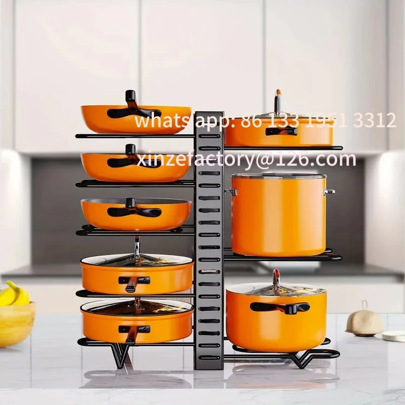 

Customizable 8-Tier Duty Pot Rack Organizer Durable Metal,Space-saving Cabinet Holder for Pots,Pans and lids-Keep Your Kitchen N