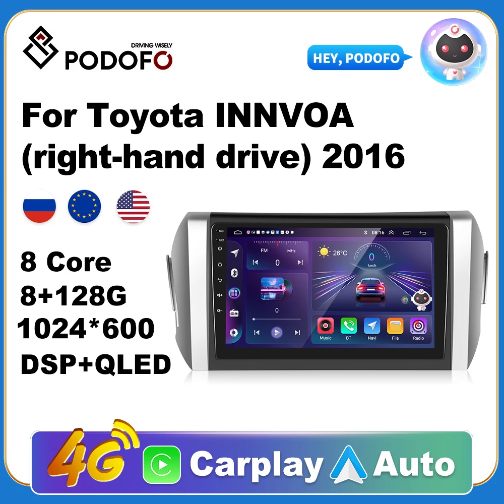 

Podofo Wireless CarPlay Andorid Auto Car Radio For Toyota Innvoa 2016-2018 AI Voice Multimedia GPS 2din autoradio