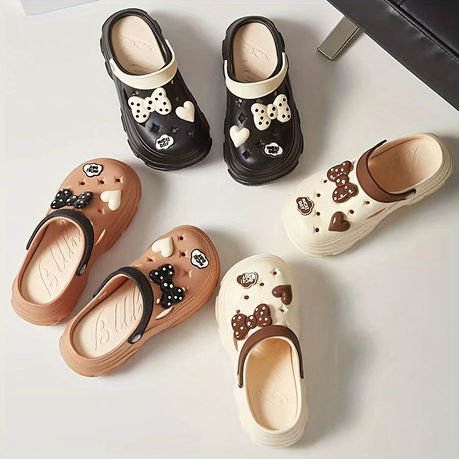 Women's Cute Bowknot Decor Clogs, Casual Hollow Out Design Garden Shoes, Comfortable Slip On Beach Shoes