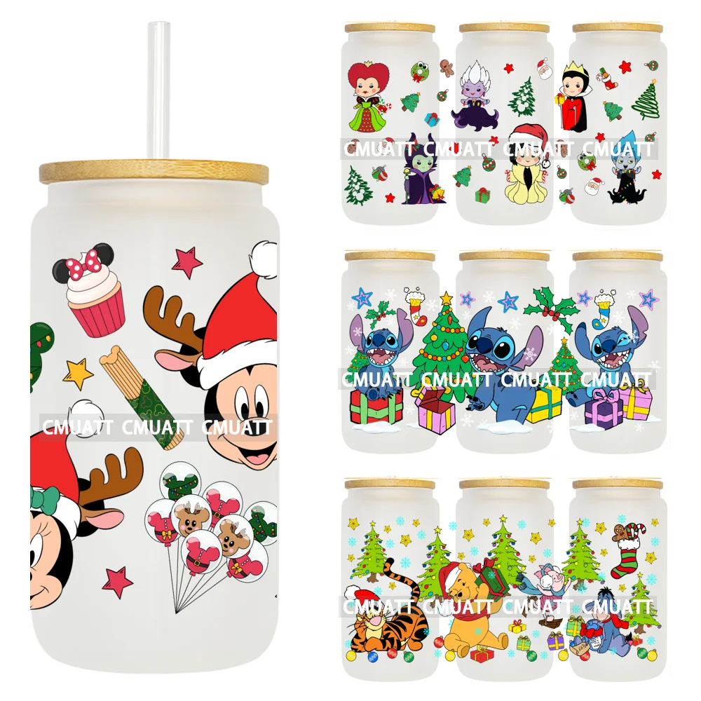 

Cute Cartoon Characters Merry Christmas UV DTF Cup Wrap 16OZ Transfer Printing Custom Stickers Waterproof For Glass Tumbler Mugs