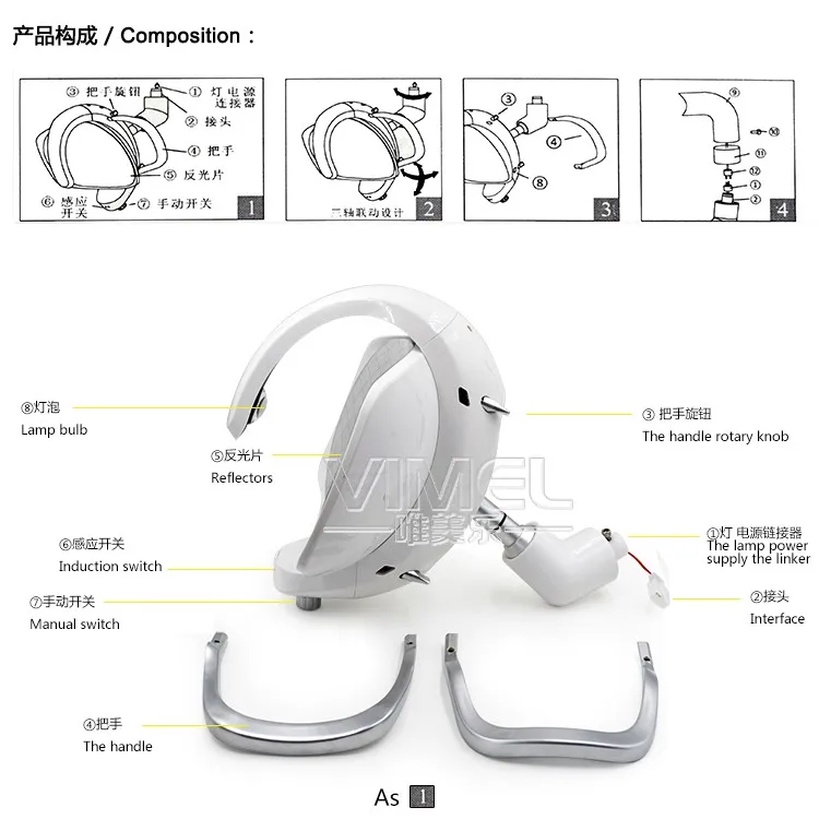 Dental Chair Equipments Operating Light 6W Surgical Medical Exam 35000LUX Reflective LED Lamp