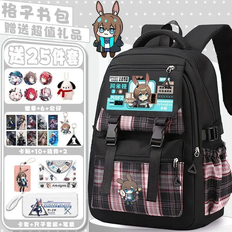 

Arknights Merchandise Anime Plaid Backpack Boys Girls, Suitable For Middle And Elementary School Students In Grades Three To
