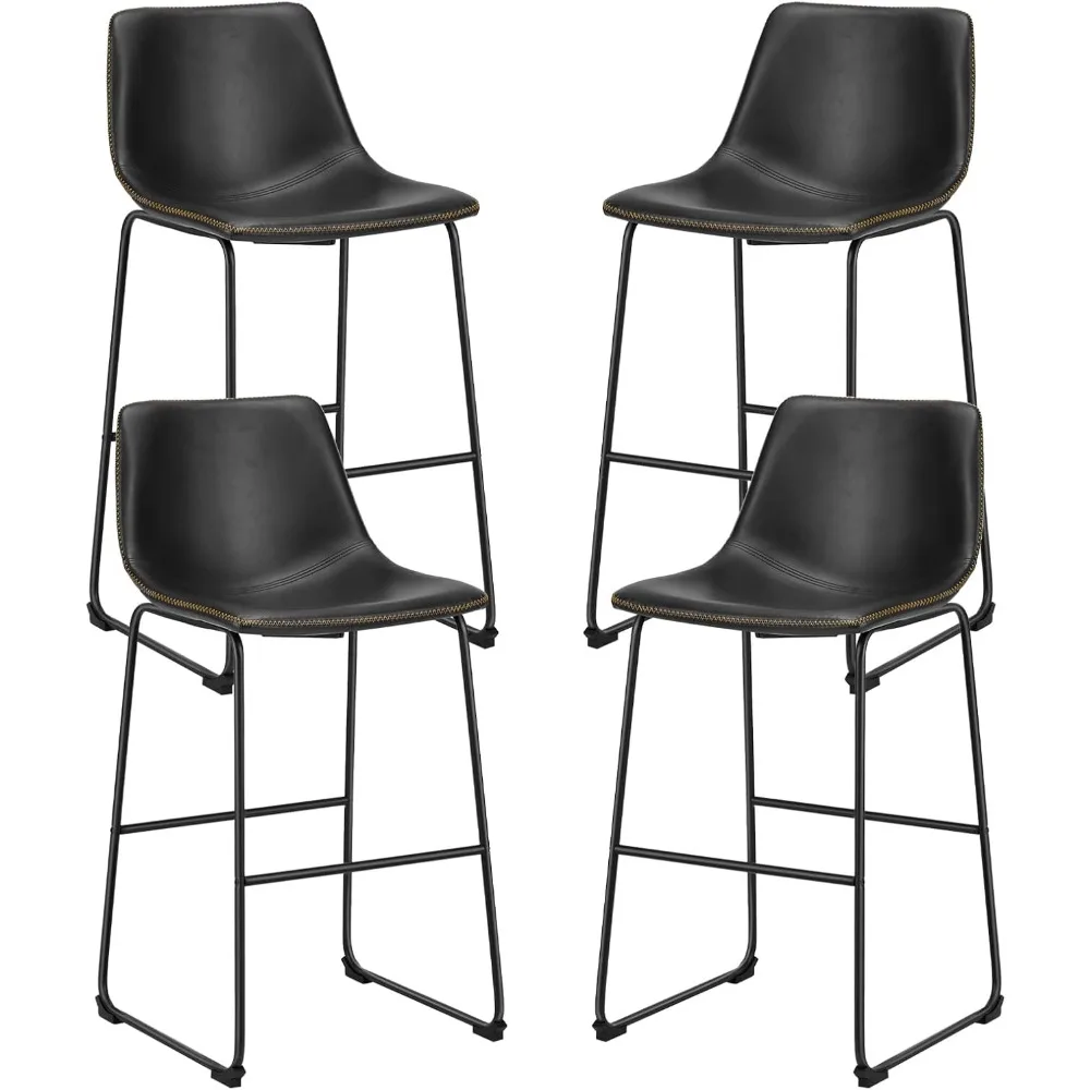 

Counter Height Bar Stools Set of 4, 30 inch Leather Barstools Modern Bar Stools with Back, Counter Stool Armless Bar Chairs wit