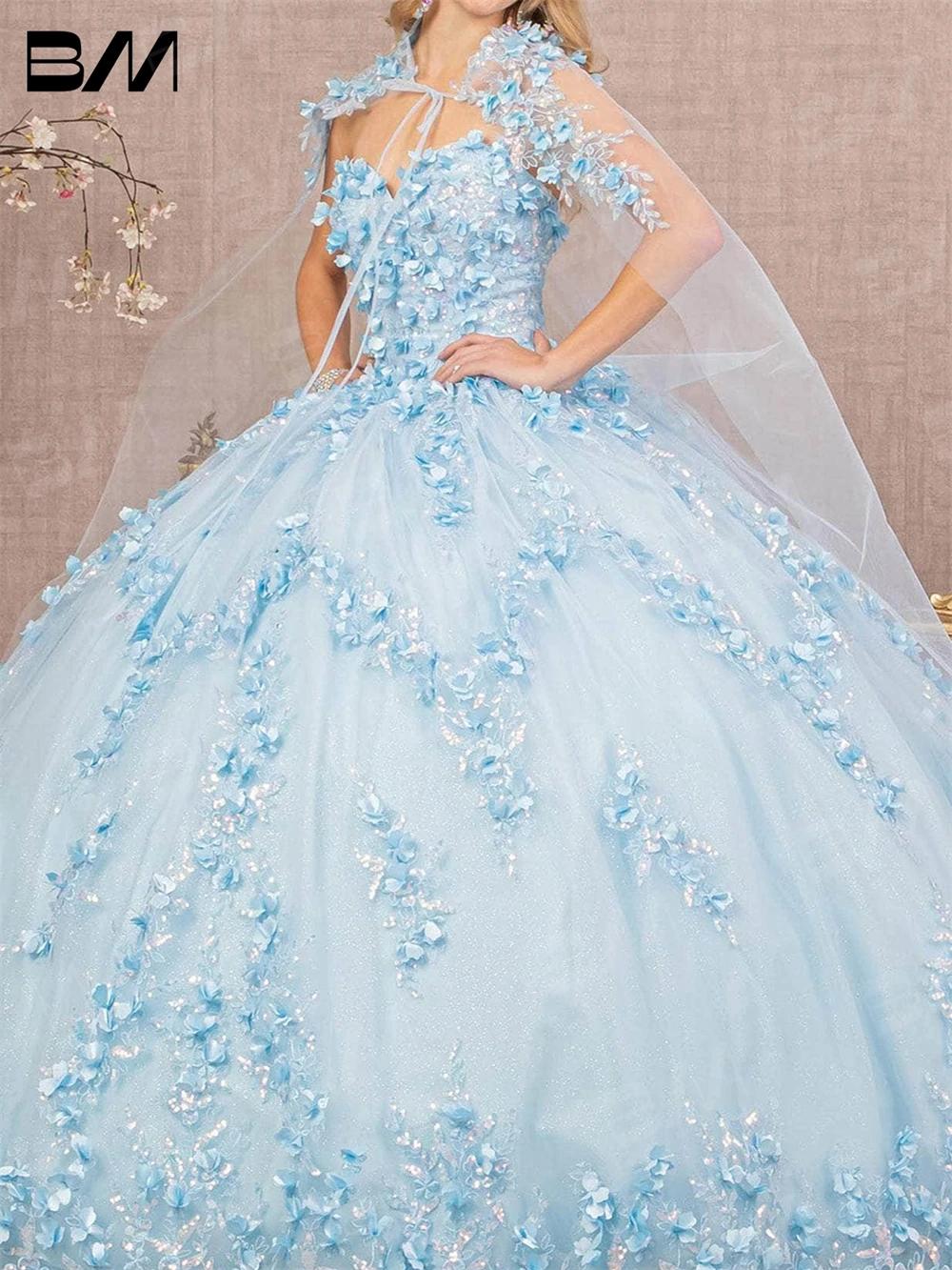 

3D Flowers Applique Quinceanera Ball Gown Quinceanera Dress 2023 Embellished Strapless Party Dress Vestidos De Baile