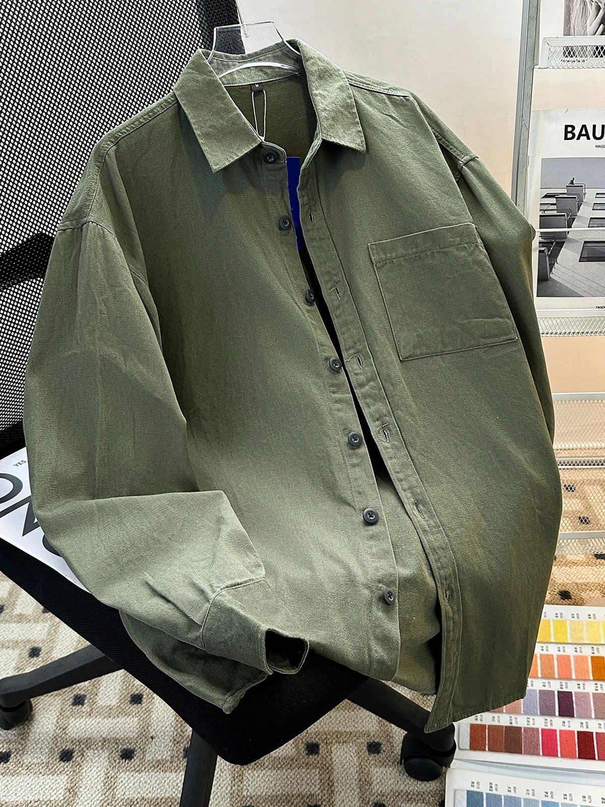

Casual Loose Long Sve Men's irt Pure Color Versatile Spring Autumn Wear Inner Faionable Travel Youth Trendy Button down