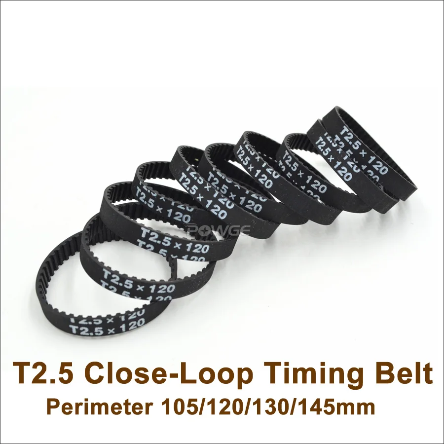 POWGE 105 120 130 145 T2.5 Synchronous Belt Width 6mm Teeth 42/48/52/58 T2.5 Rubber Closed-Loop Timing Belt T2.5 Pulley 120-T2.5