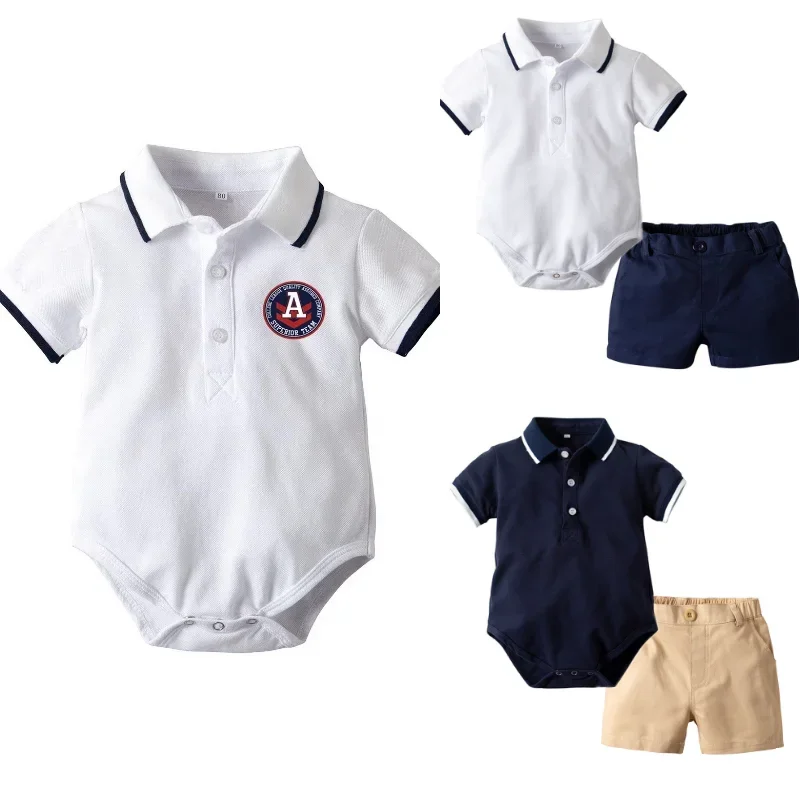 

Cotton Newborn Baby Boy Short Sleeve Preppy Style Romper Infant Polo Shirt Jumpsuit Baby Clothes Set 0-24M