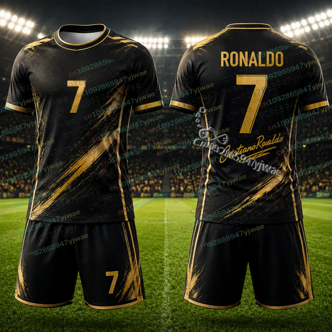 26/27 Sonderedition Kinder-T-Shirt-Set 2-teiliges Set Ronaldo Nr. 7 Fan-Fußballtrikot T-Shirt-Shorts-Set Damen Herren Trainingsanzug 2-teilig – Detail 7