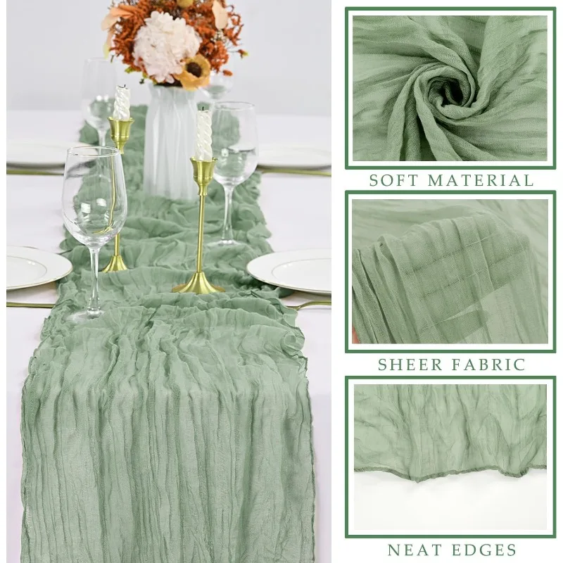 

12 Pcs 10FT Sage Green Cheesecloth Table Runner 35 x 120 Inches Long Runner for Tables Gauze Fabric Boho Table Runner