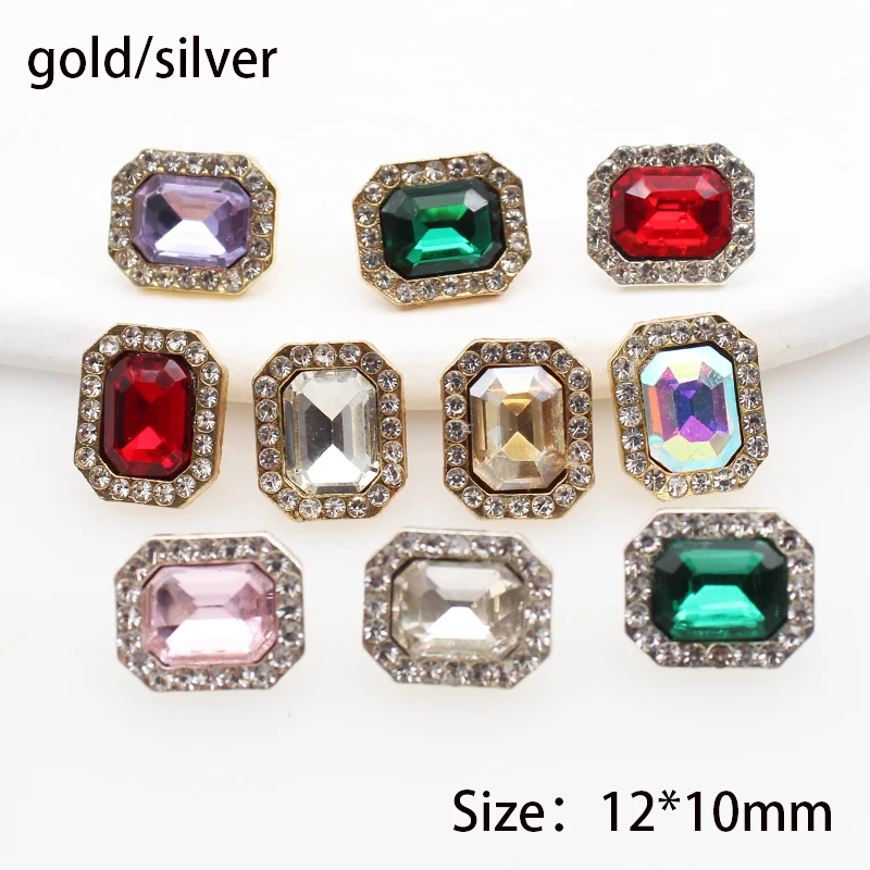 10 Pcs/ Set 12*10MM Rectangle Rhinestone Buttons Sewing For Needlework DIY For Wedding Decoration Clothes Accessories