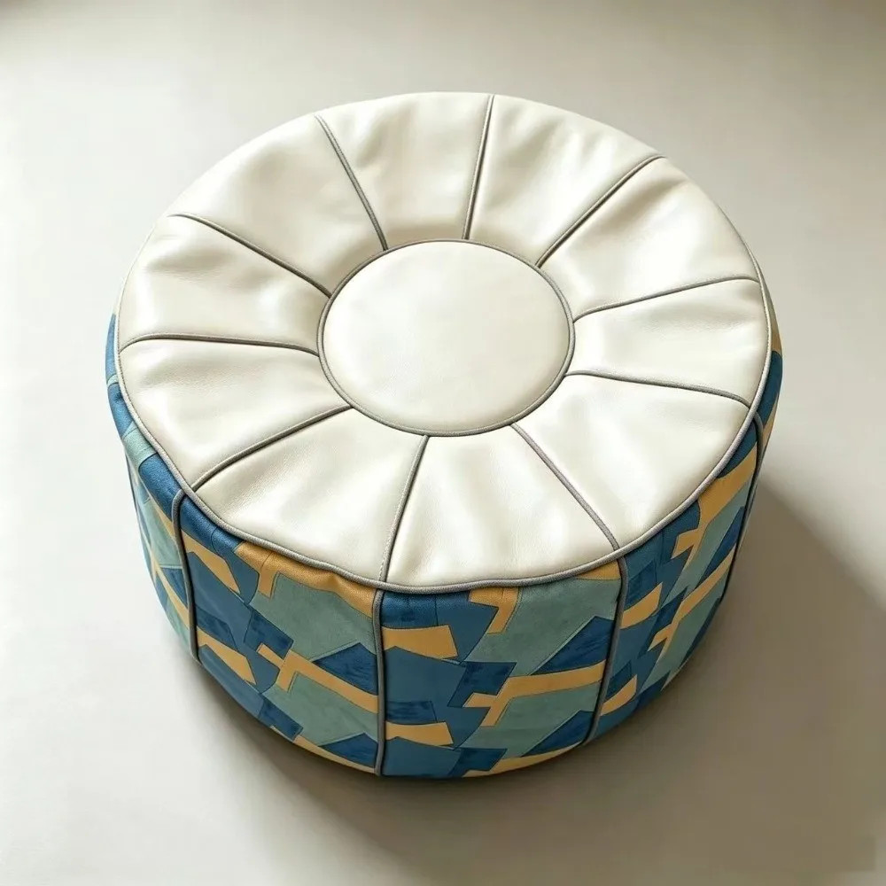 Space Saving PU Leather Footstool Cover Unfilled Waterproof Pouf Cover Bohemian Style Detachable Sofa Stool Cover Rest Area