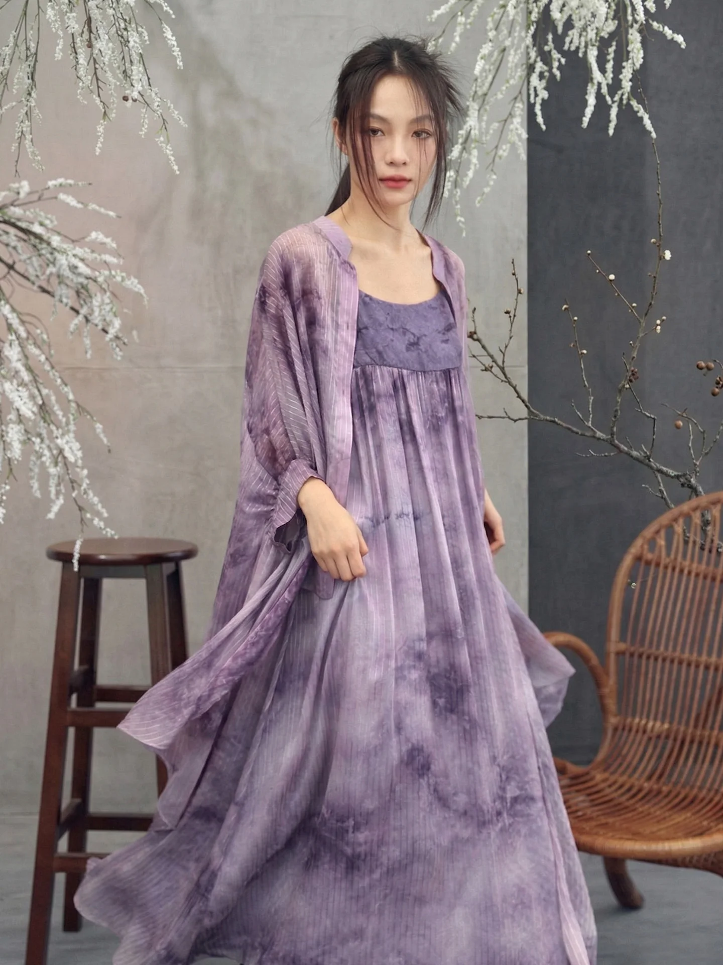 

Loose Women's Cardigan Coat Dyed with Sari Pattern Spring 2026 New Chinese Style Long Sleeve Breathable Comfortable Lenzing F...