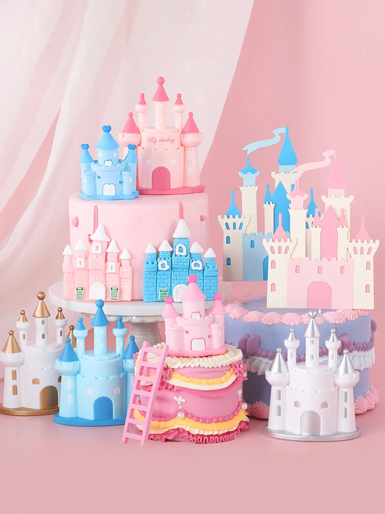 Princess Prince Castle Theme Cake Topper Happy Birthday Decoration Girl Boy Love Gift Ornaments Cupcake Cake Flags Pary Supplies