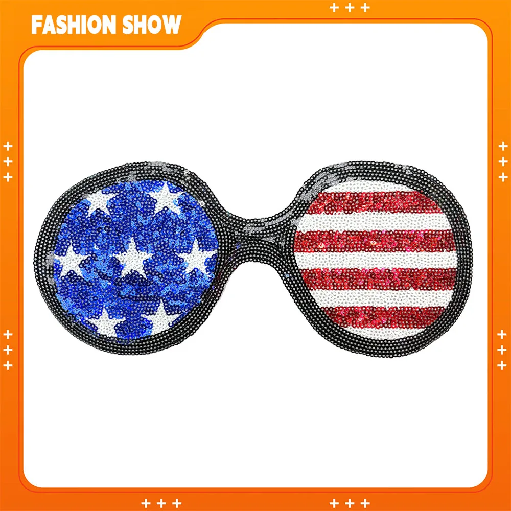 

National Flag Sequin Embroidery Patch, Glasses-Shaped Badge, Can Be Ironed or Sewn, Suitable for DIY Decoration on Sweatshirts/T-Shirts/Sweaters/Hats