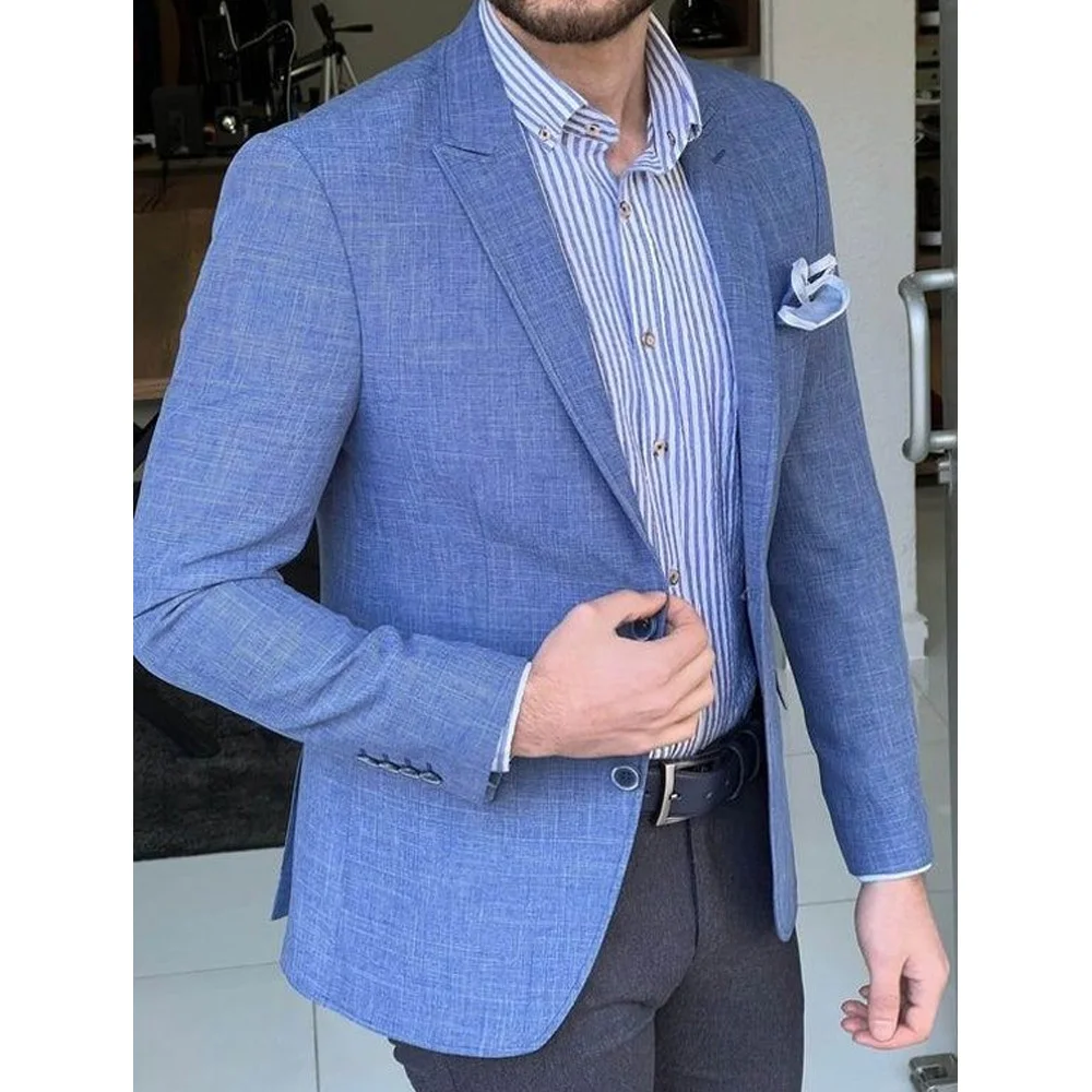 

Business Man Jackets High Quality Casual Urban Blazers Lightweight Men's Jacket Single-Breasted Fashion Suit Linen Solid Color