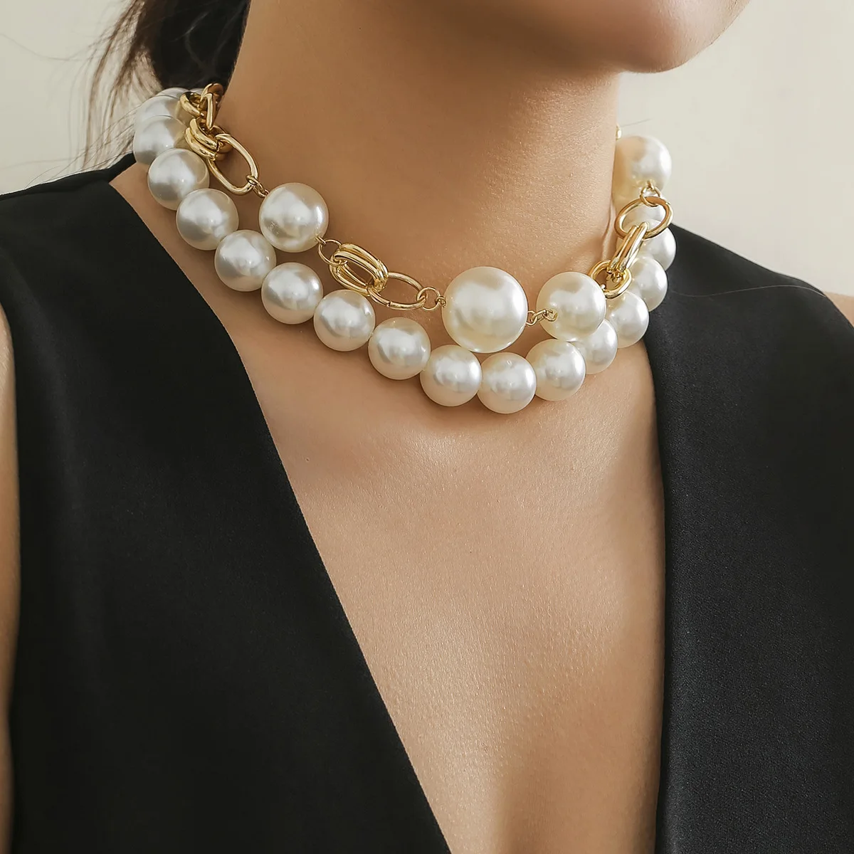 DIEZI Exaggerated Multialyer CCB Beads Pearl Choker Necklace For Women Party Punk Fashion Choker Statement Collar Neck Jewelry