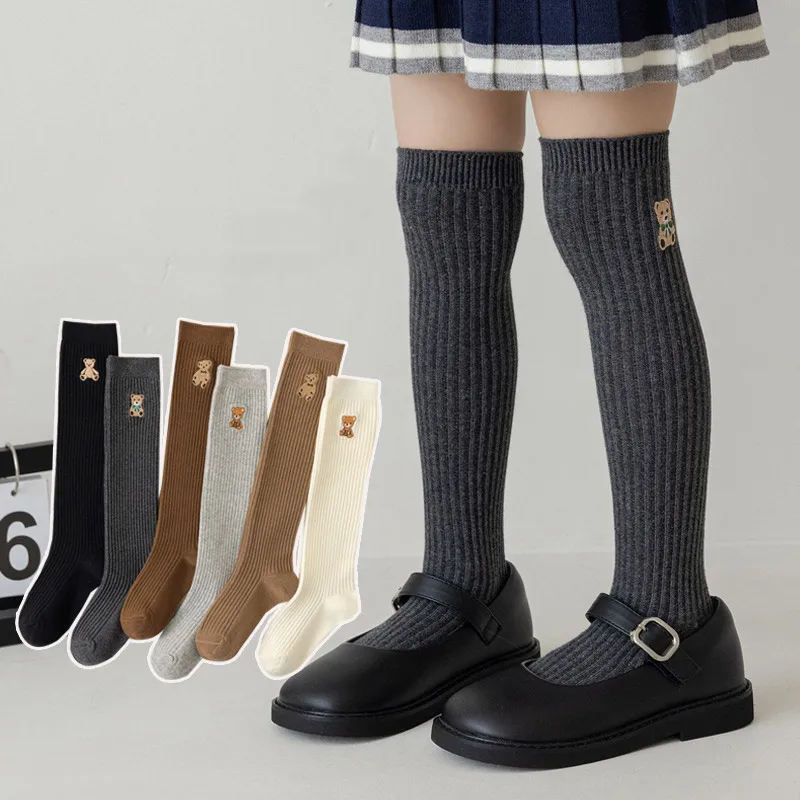 Korean Student Long Stockings 1-12year Kids Autumn Warm Knitted Long Socks Solid Color Children Cotton Knee Sock Baby Footwear