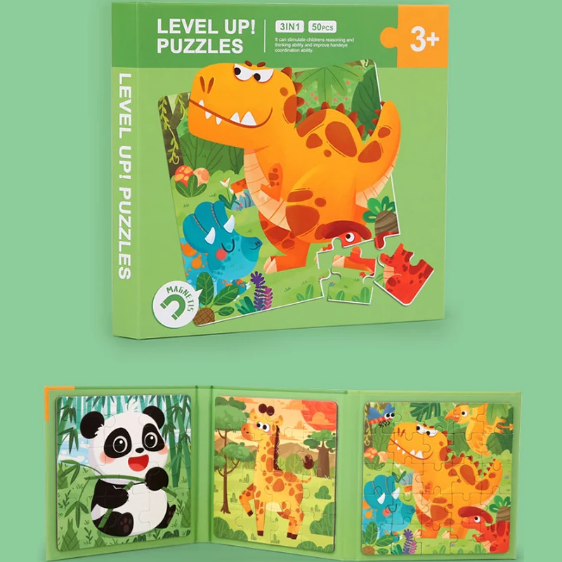 Magnetyczne puzzle dla dzieci, zabawki edukacyjne Montessori, ciche, z motywami zwierząt z kreskówek, układanki, prezenty dla dzieci w okresie wczesnego rozwoju.