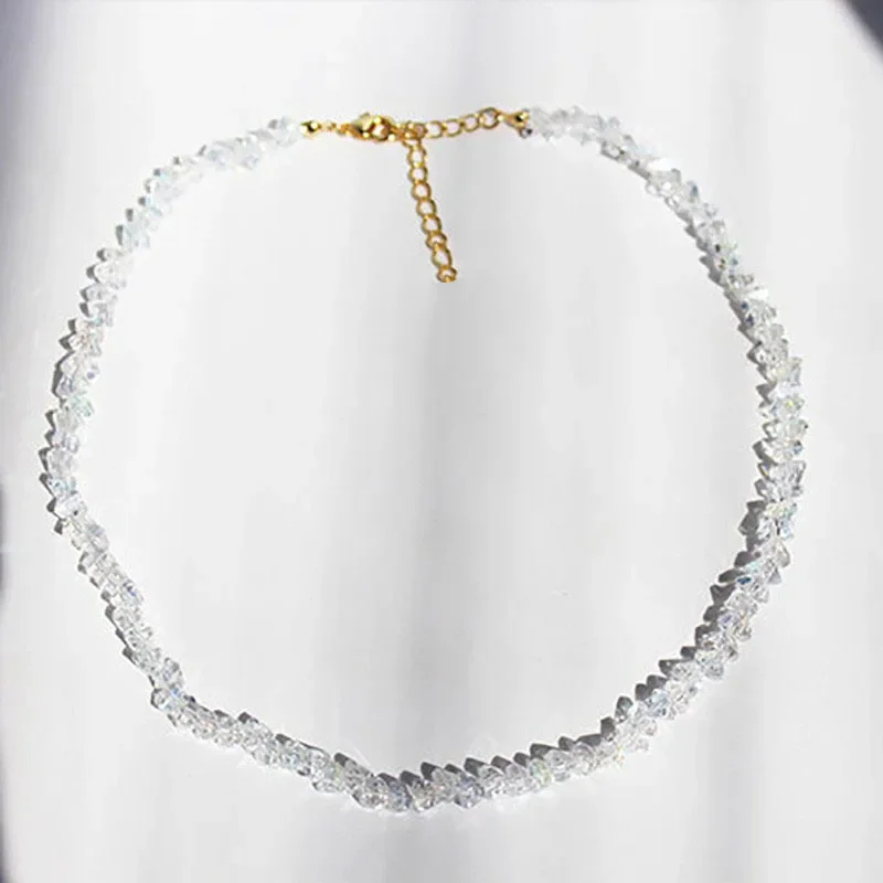 Mulit-cut Glass Crystal Irregular Beaded Choker Necklace for Women Transparent Vintage Collarbone Collar Neck Fashion Jewelry image 6