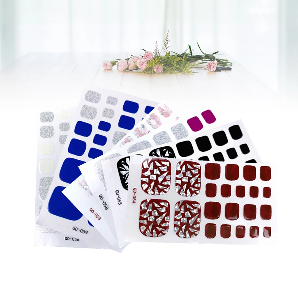 6 시트 방수 네일 패치 발톱 스티커 여성용 간편한 적용 소녀 아트 소녀