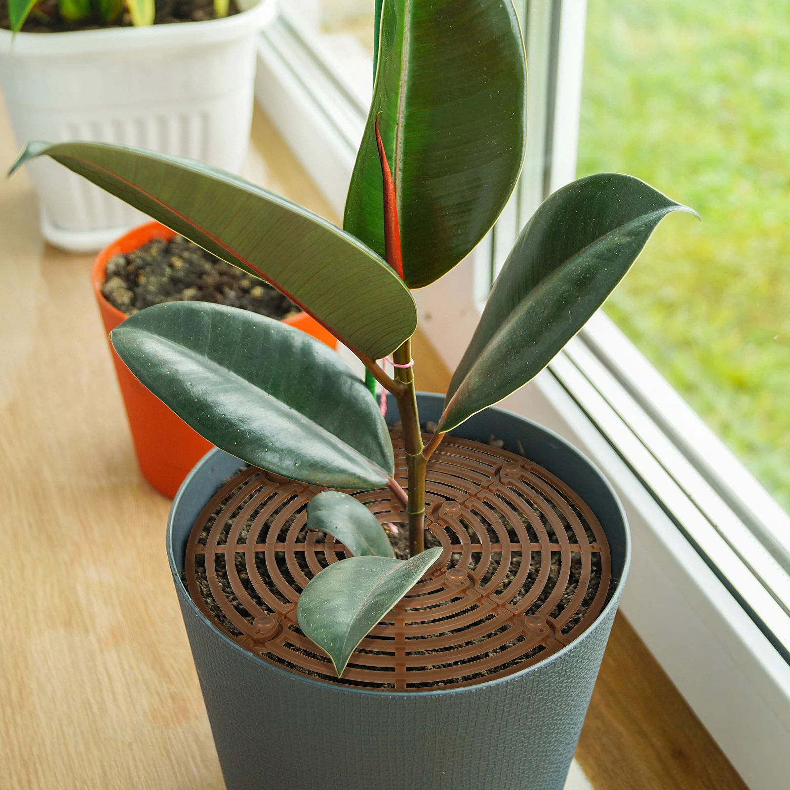 

2pcs Coffee Small Round Plant Mesh Pot Cover Flower Pot Durable Baby Animal Planter Accessory Garden