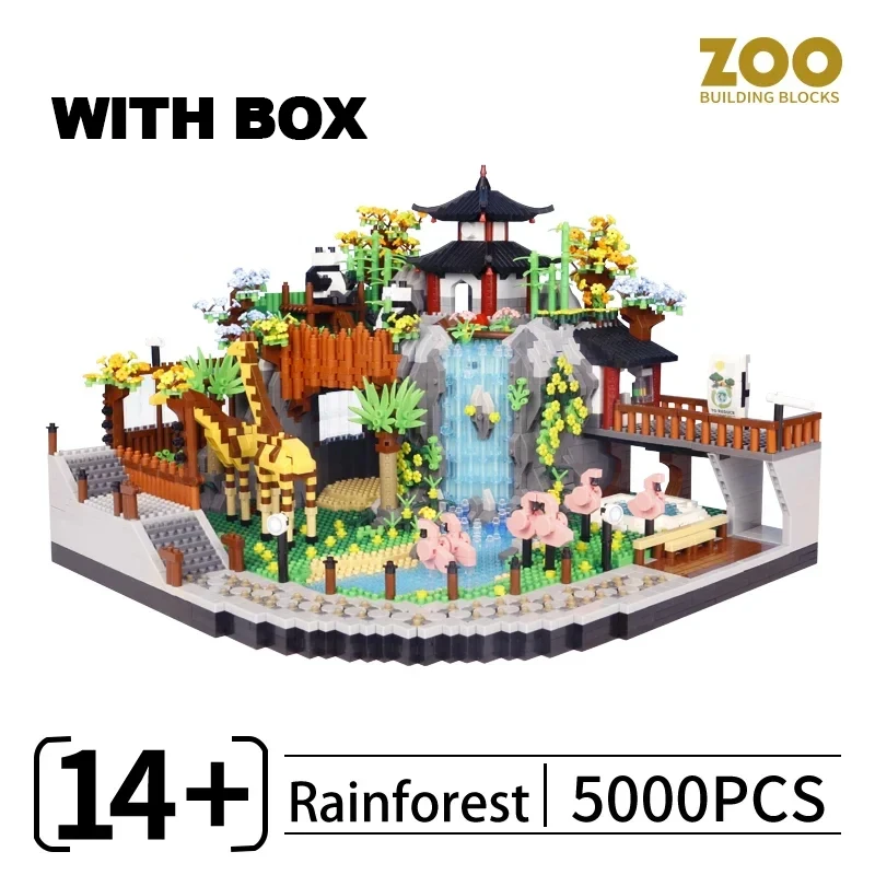 5000PCS Creatieve Afrikaanse Landschap Regenwoud Panda Dier Dierentuin Bouwstenen Monteren Micro Bricks Speelgoed Jongen Kid Gift