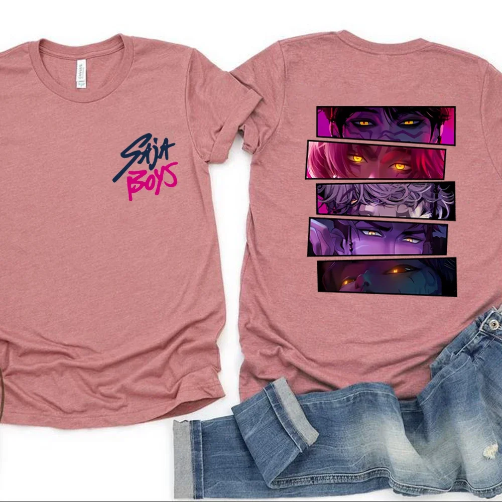 ساجا بنين 2 الجانب تي شيرت ساجا بنين بوي باند التي شيرت Kpop شيطان مستوحاة الفيلم قميص شيطان الصيادين موضة Harajuku Kawaii تي شيرت #3