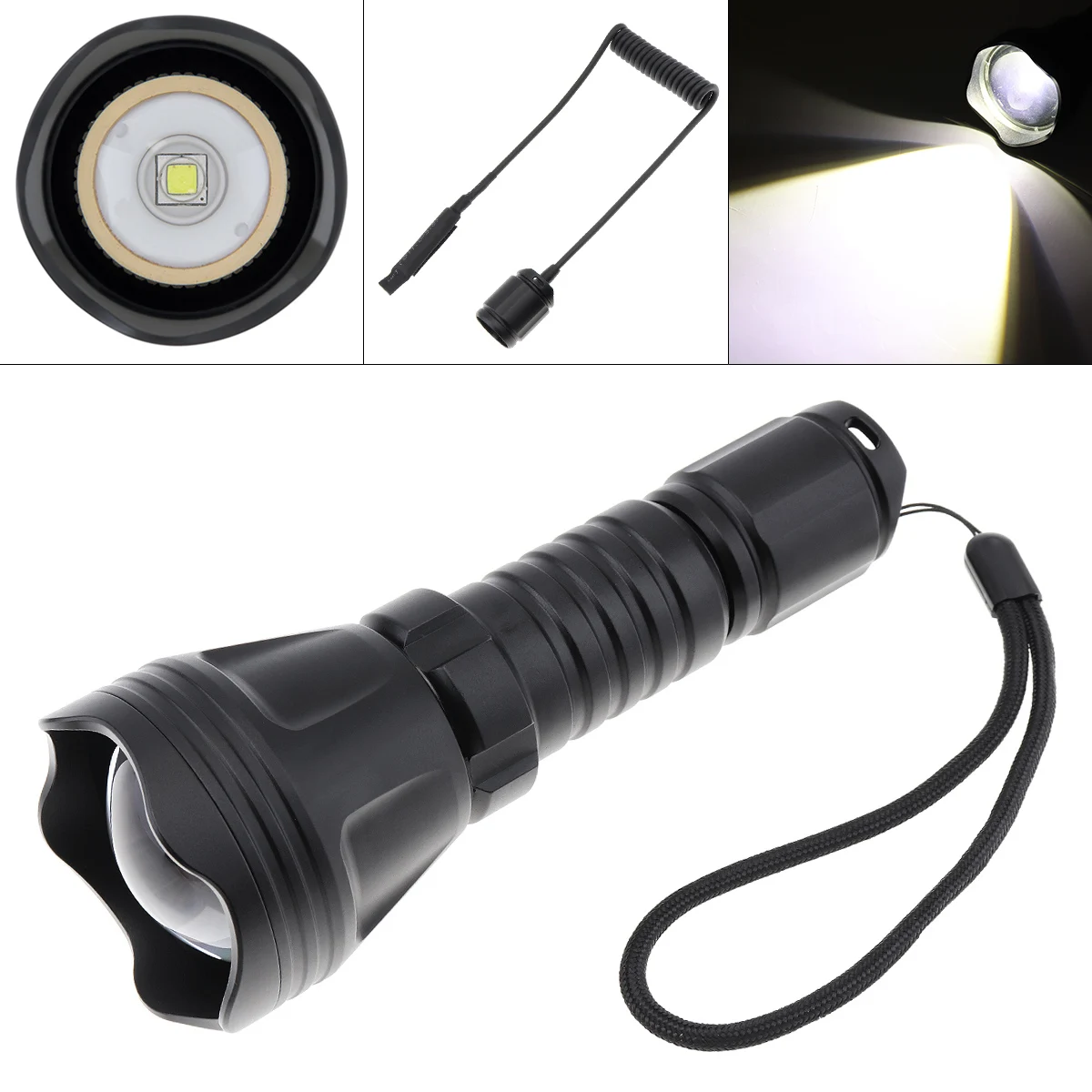

B158B Convex Lens Zoom Flashlight L2 U4 LED Hunting Light 900 Lumens Aluminum Flashlight + Remote Pressure Switch