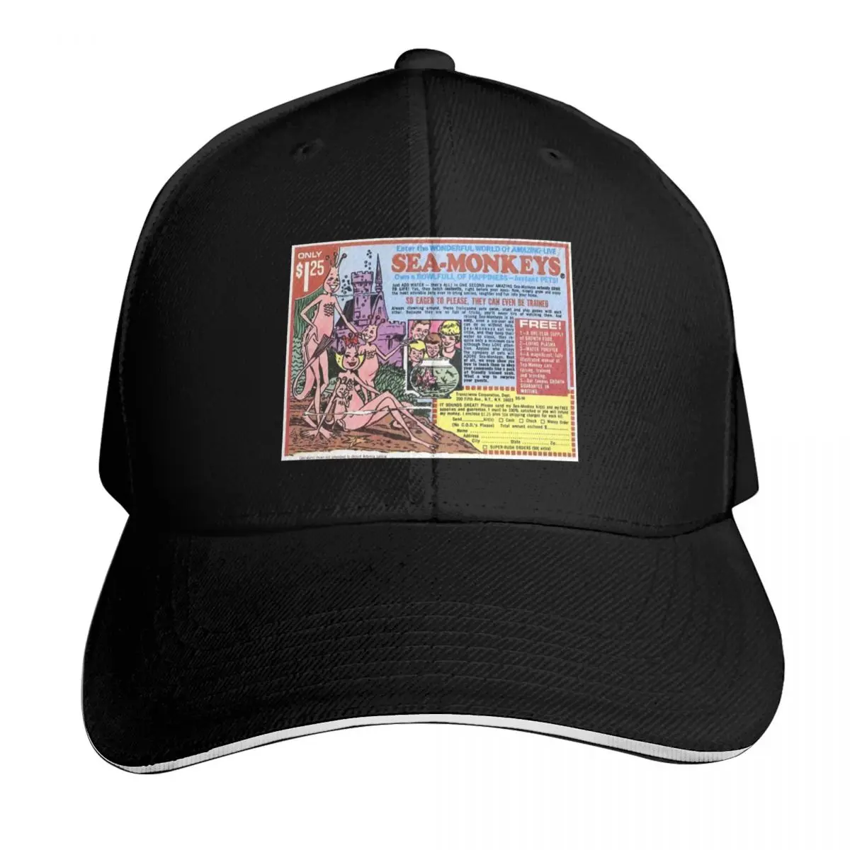 Sea-Monkeys Baseball Cap Vintage Retro Embroidered Lightweight Packable Gift for Him Her