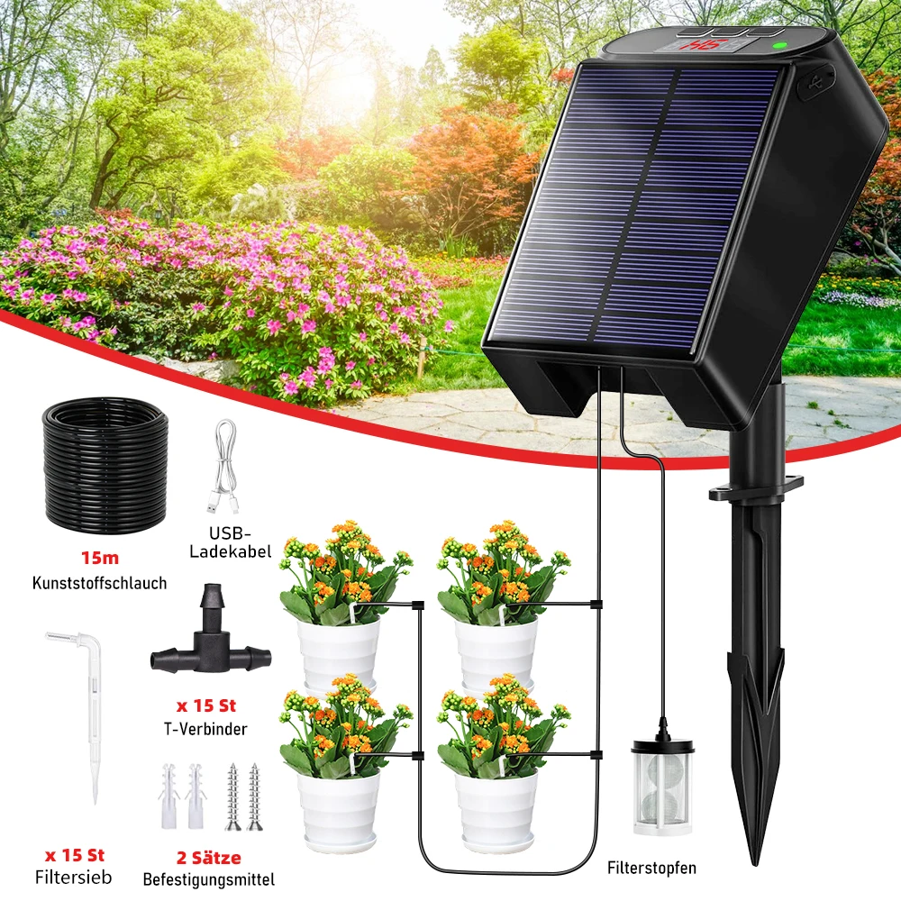 Solar Automatic Drip Irrigation Kit System for Home Garden Plant Self Watering Solar Garden Irrigation with Anti-Siphon Device