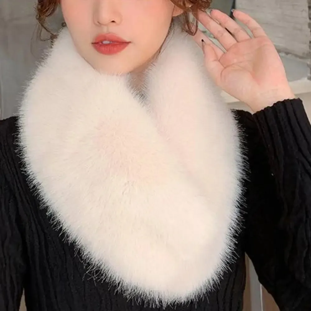 Double Sided Scarf Windproof Thick Warm Fur Collar Trim Detachable Loop Circle Design Faux Fox Fur Neck Warmer Coat Collar Decor