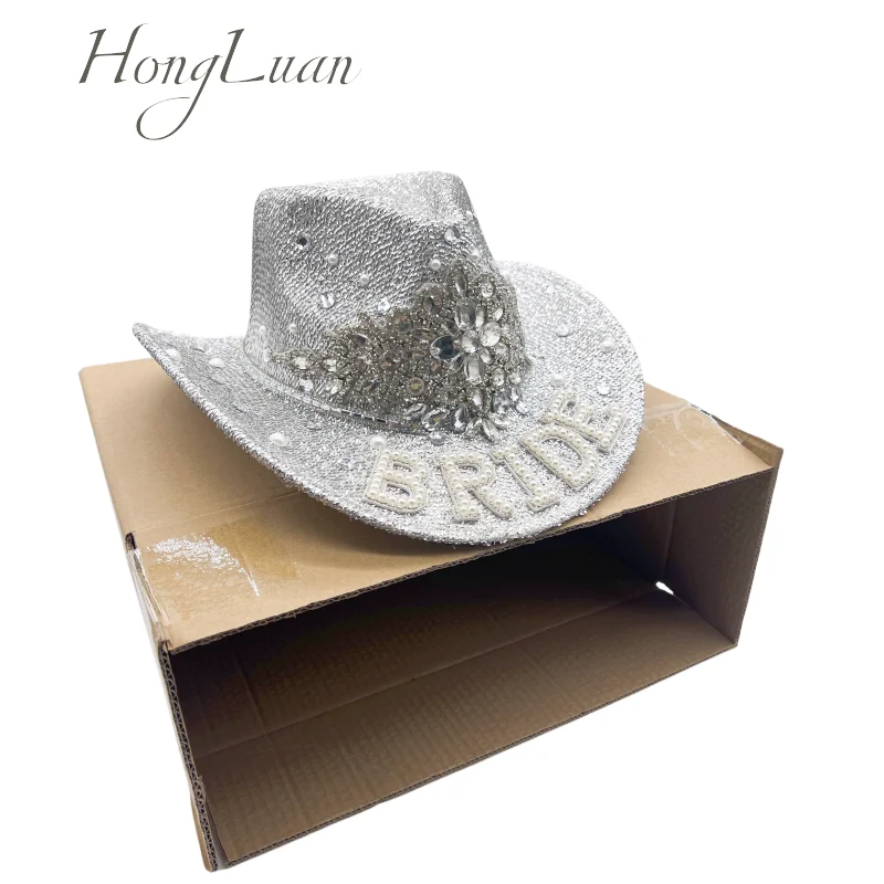 ホンルアン グリッターコスチュームハット 大人用＆カウボーイハット ラインストーン付き 女性用、カウボーイコスプレ女性用アクセサリー＆カウガールキャップ