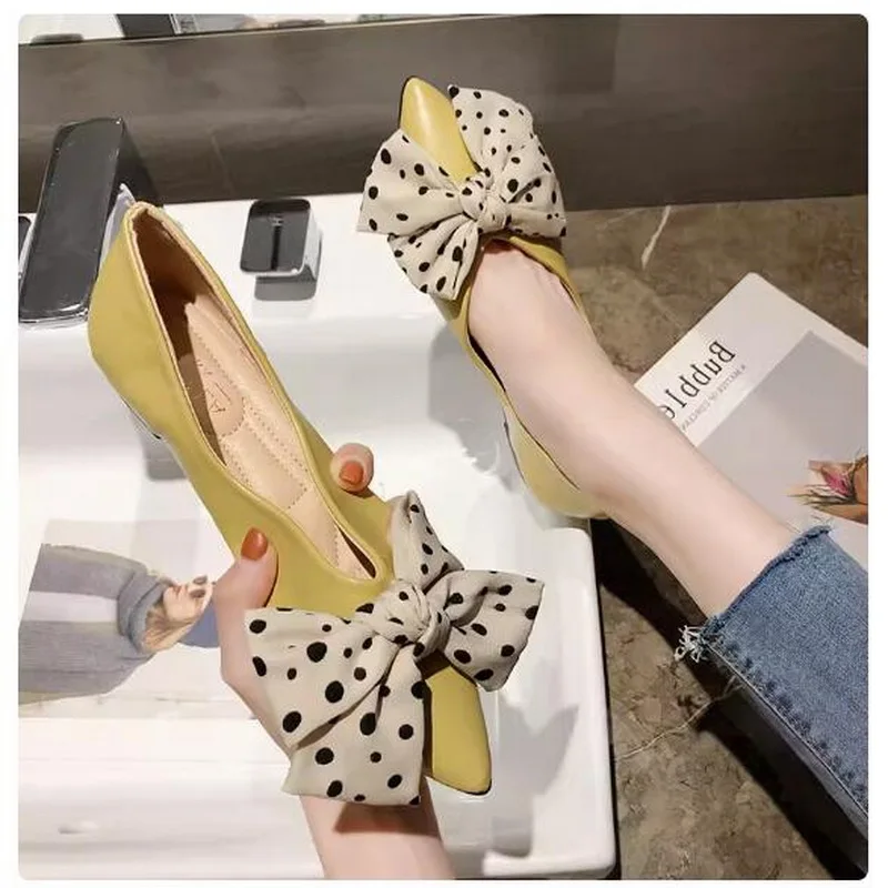 Large Size Flat Shoes for Women Spring Autumn New Fashion Big bow Shallow Mouth Boat Shoes Comfortable Pointed Luxury Shoes