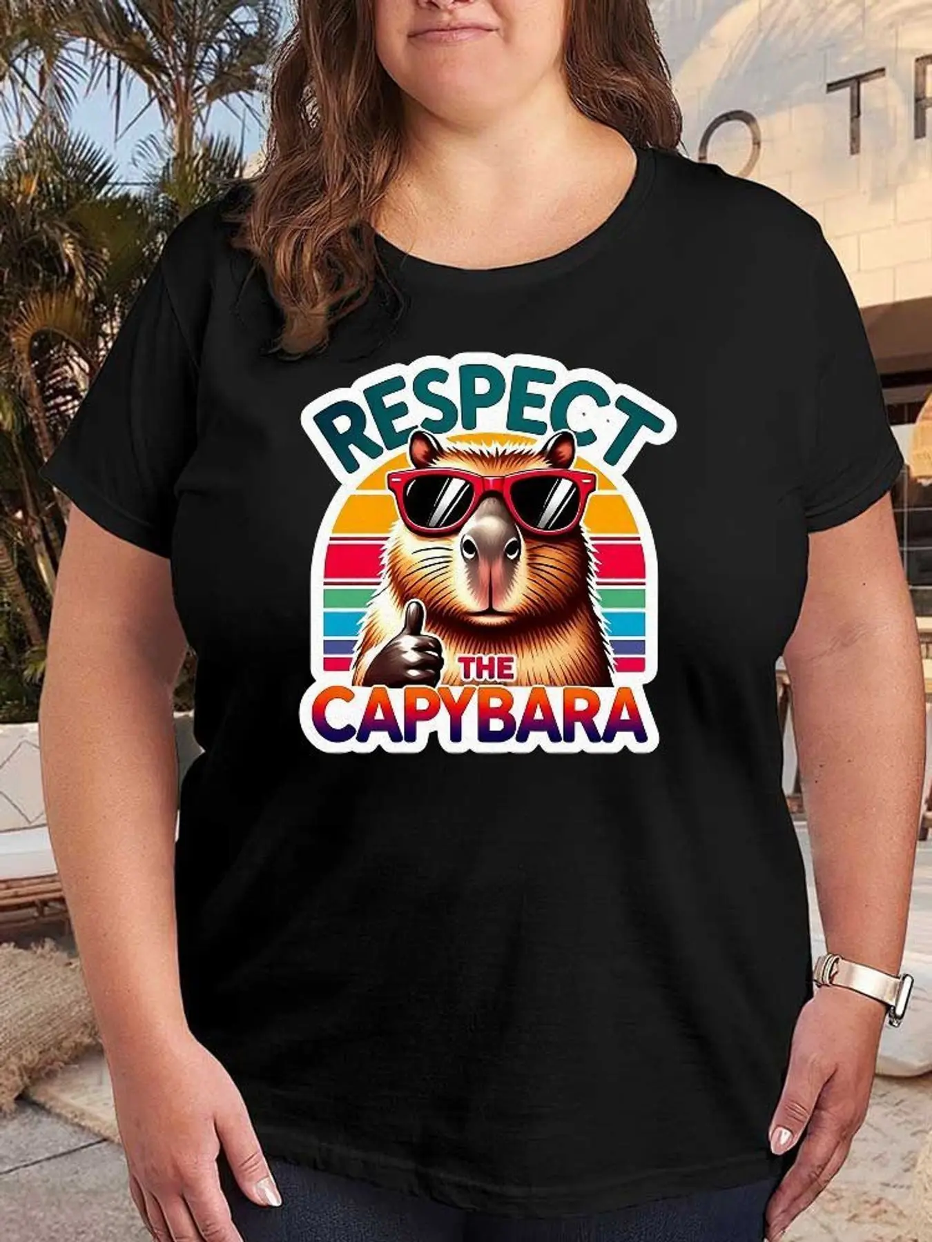 Funny Capybara Respect Graphic T Shirt Women Fashion Casual Stretchy Plus Size Short Sleeve Summer Vintage Oversized Soft Tee Clothes