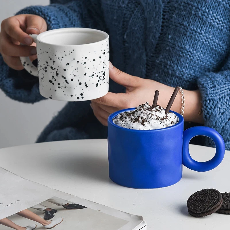 

Cute Blue Coffee Mug Aesthetic Handmade Ceramic Coffee Cup Espresso Cups Hot Drink Teacup Pottery Christmas Mug Gift Drinkware