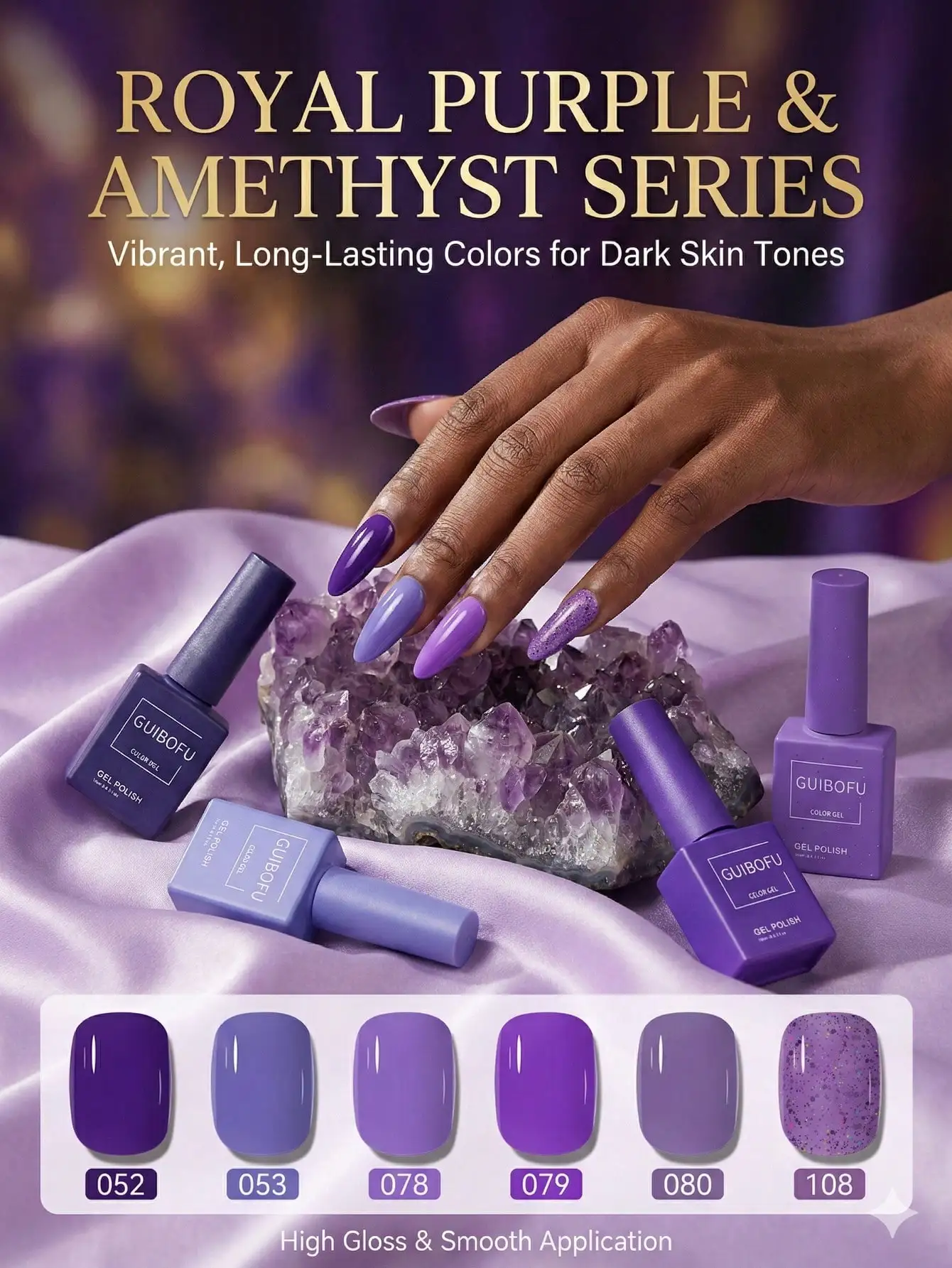6Pcs/Set 15ml Purple Series Set Lavender, Grape Purple, Soak-Off UV LED Gel Polish Semi Permanent Nail Art DIY