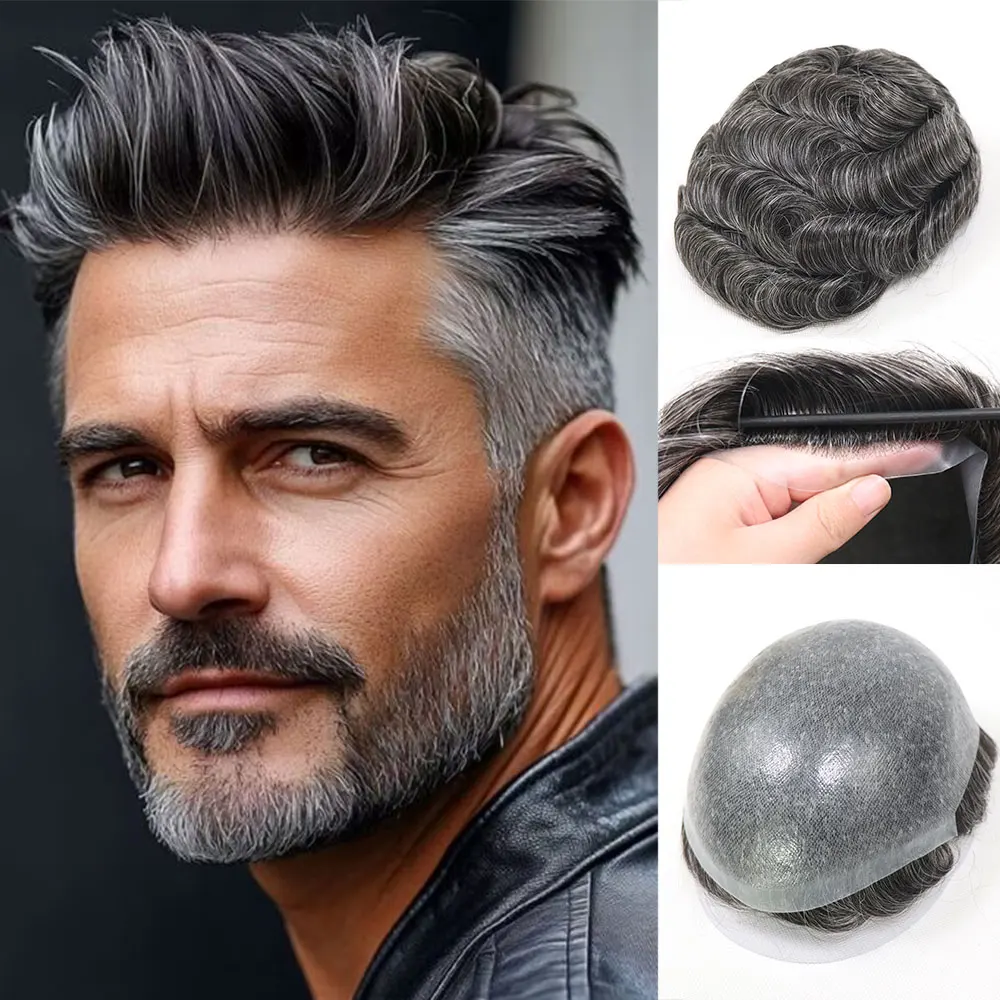 

#1B40 Single Knot Thin Skin Full PU Men's Hairpiece Remy Human Hair Replacement System Male Hair Prosthesis Unit For Men 8x10