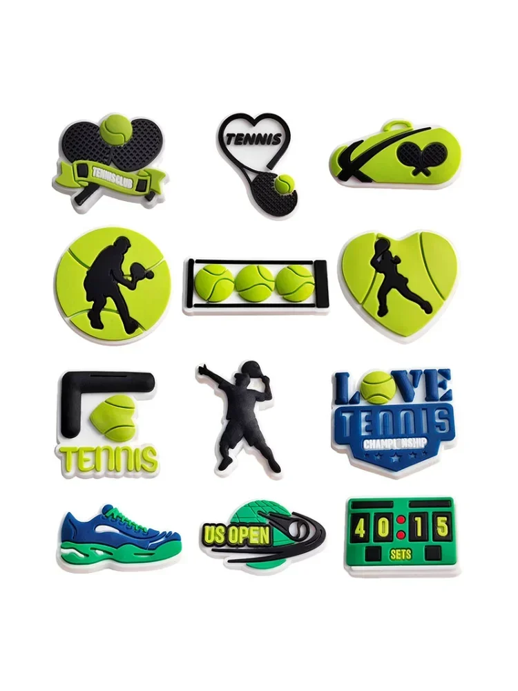 2 pièces PVC tennis série balle aimant détachable chaussure boucle charme accessoires décorations pour sandales sneaker sabots bracelets funs