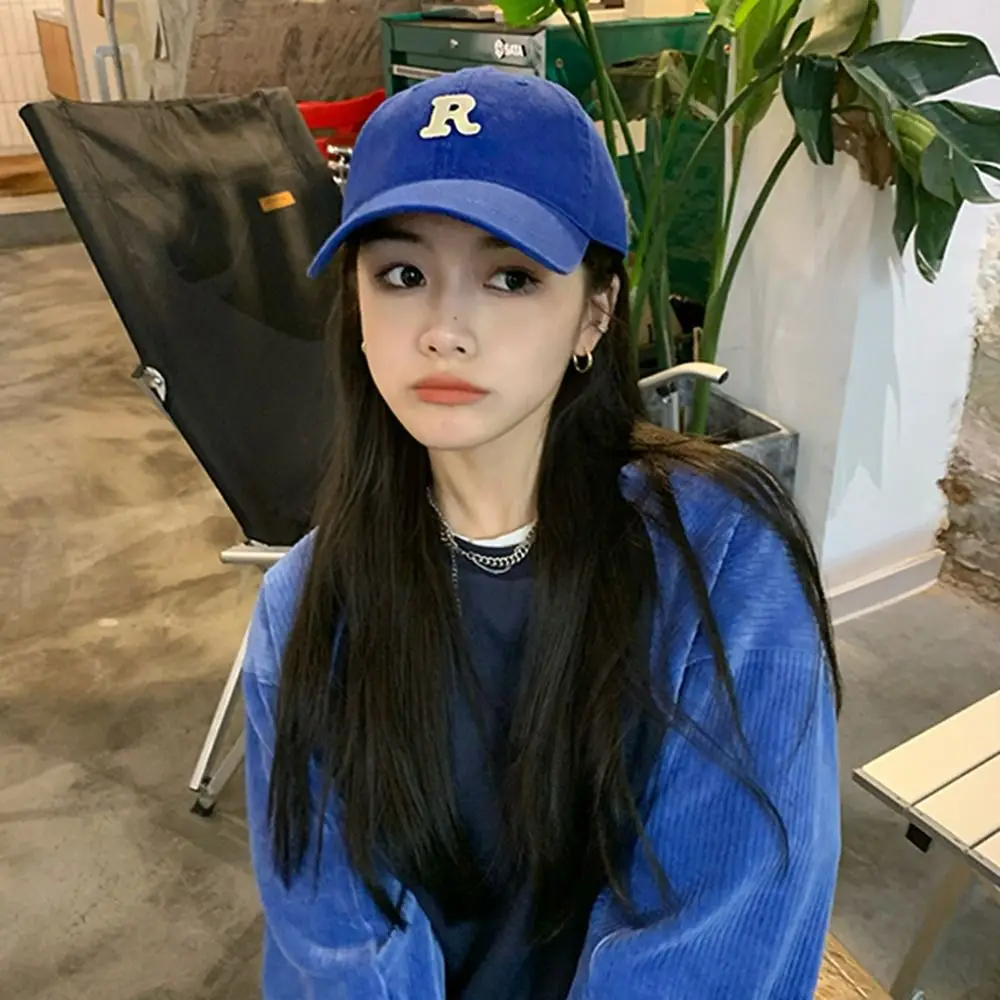 

Fashion Embroidered Embroidery Baseball Cap Letter R Peaked Cap Letter Baseball Hat Retro Sunscreen Hat Sun Hat Men