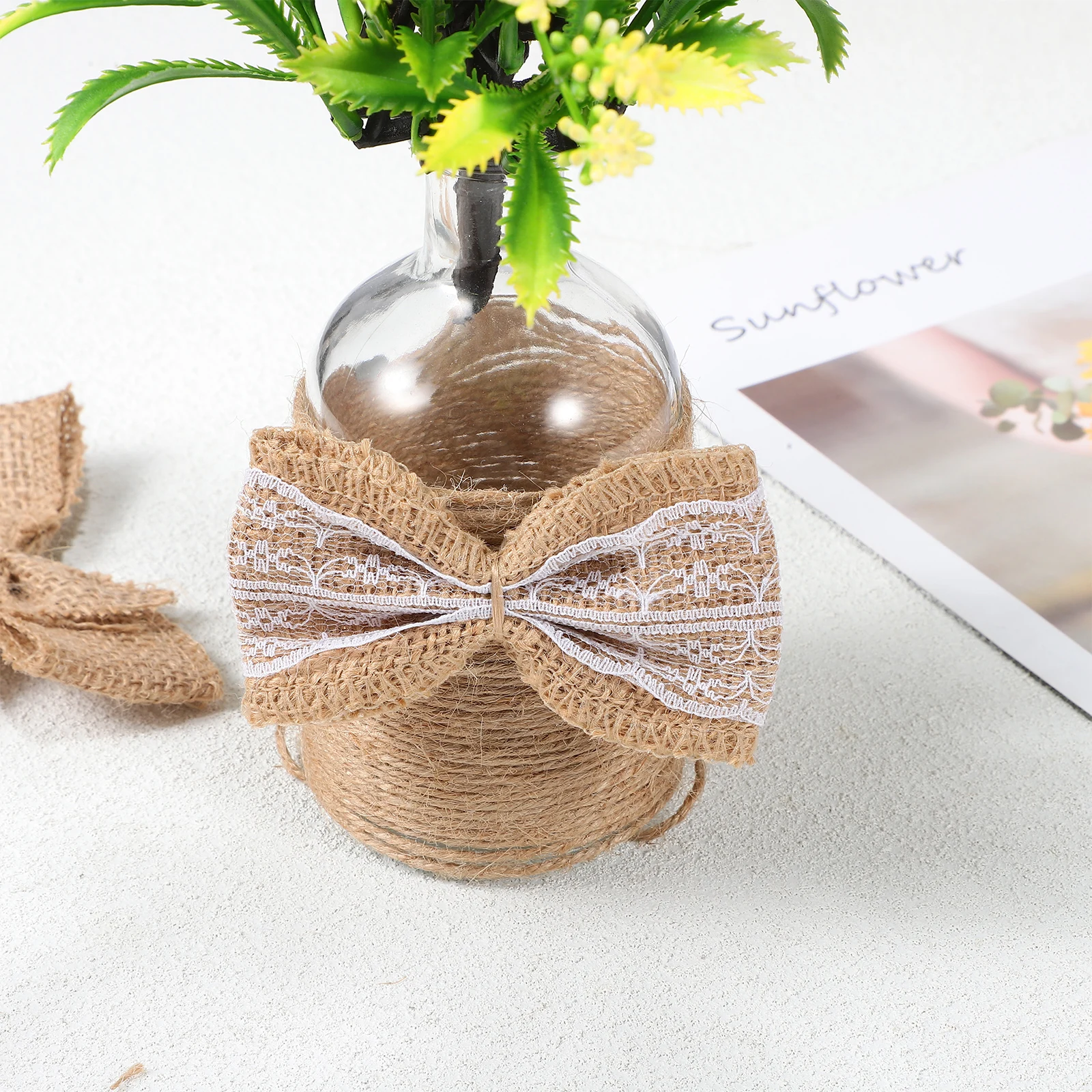

20 Pcs Burlap Bows Craft Ribbon Mini DIY Decorations Christmas Tree Wrapping Reusable Home Wedding Party Accessories